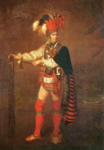 British officer as a Native American Chief: Battle of Freeman's Farm on 19th September 1777 in the American Revolutionary War
