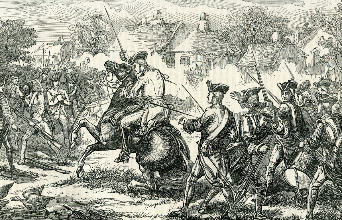 Major Pitcairn enters Lexington: Battle of Lexington and Concord 19th April 1775 American Revolutionary War