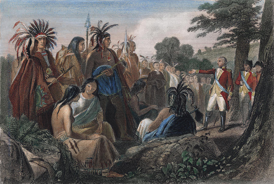 British and Native Americans: Battle of Fort Ticonderoga on 6th July 1777 in the American Revolutionary War: picture by Charles Henry Granger