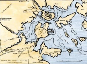 Map of Boston Harbour: Battle of Bunker Hill on 17th June 1775 in the American Revolutionary War: click here to buy this map