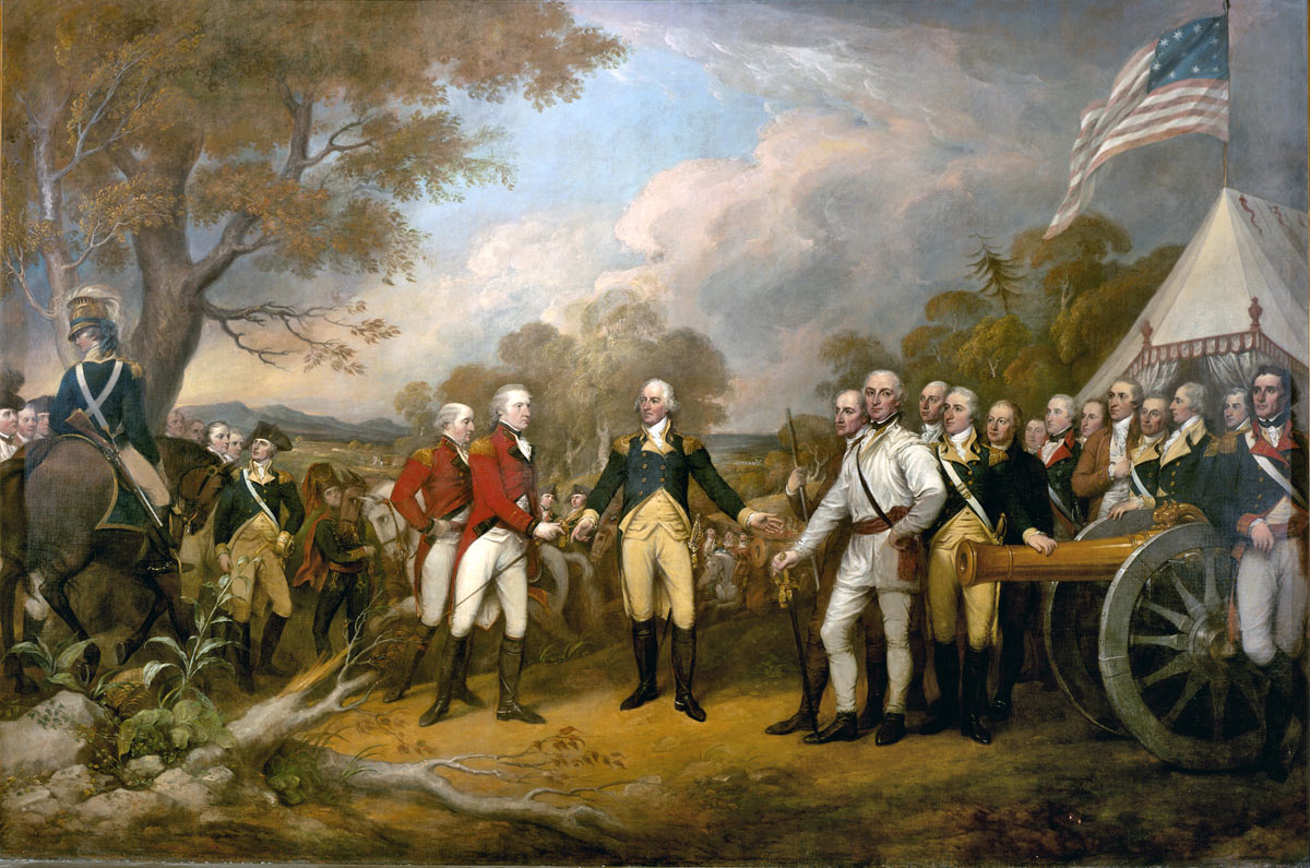 Capitulation of the British at the Battle of Saratoga on 17th October 1777 in the American Revolutionary War: picture by John Trumbull: buy this picture