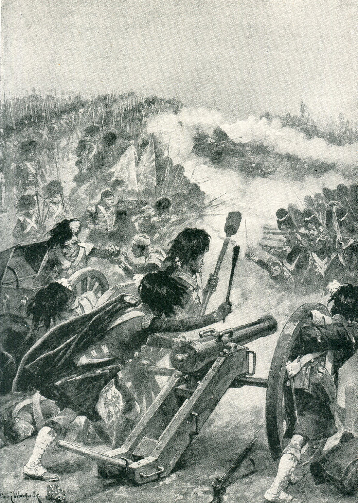 71st Highlanders turning the captured French guns on Brennier's brigade at the Battle of Vimeiro on 21st August 1808 in the Peninsular War: picture by Richard Caton Woodville