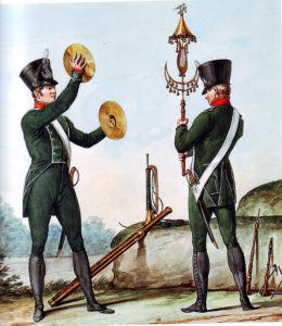 French Light Infantry Musicians: Battle of the Passage of the Douro on 16th May 1809 in the Peninsular War: picture by Horace Vernet