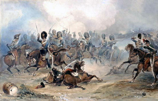 Captain Ramsey leads Bull's Troop through the French Cavalry at the Battle of Fuentes de Oñoro 3rd to 5th May 1811 in the Peninsular War: picture by George Bryant Campion