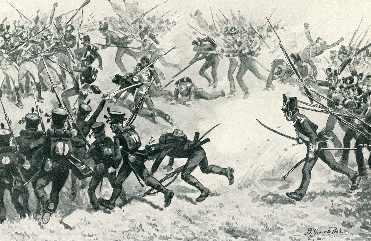 Attack of the British infantry at the Battle of Barossa on 5th March 1811 in the Peninsular War: picture by B. Granville Baker