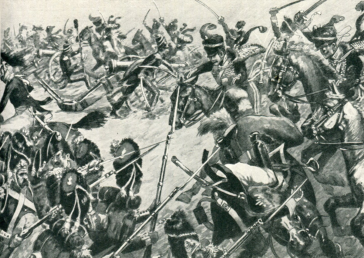 Charge of the King's German Legion Hussars at the Battle of Barossa on 5th March 1811 in the Peninsular War: picture by B. Granville Baker