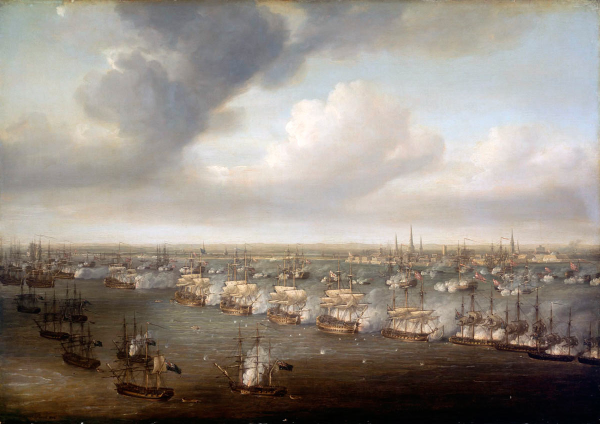 Battle of Copenhagen on 2nd April 1801 in the Napoleonic Wars: picture by Nicholas Pocock