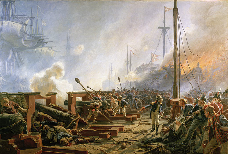 Lieutenant Willemoes of the Royal Danish Navy fights his ship Gerner Radeau during the Battle of Copenhagen on 2nd April 1801 in the Napoleonic Wars: picture by Christian Mølsted