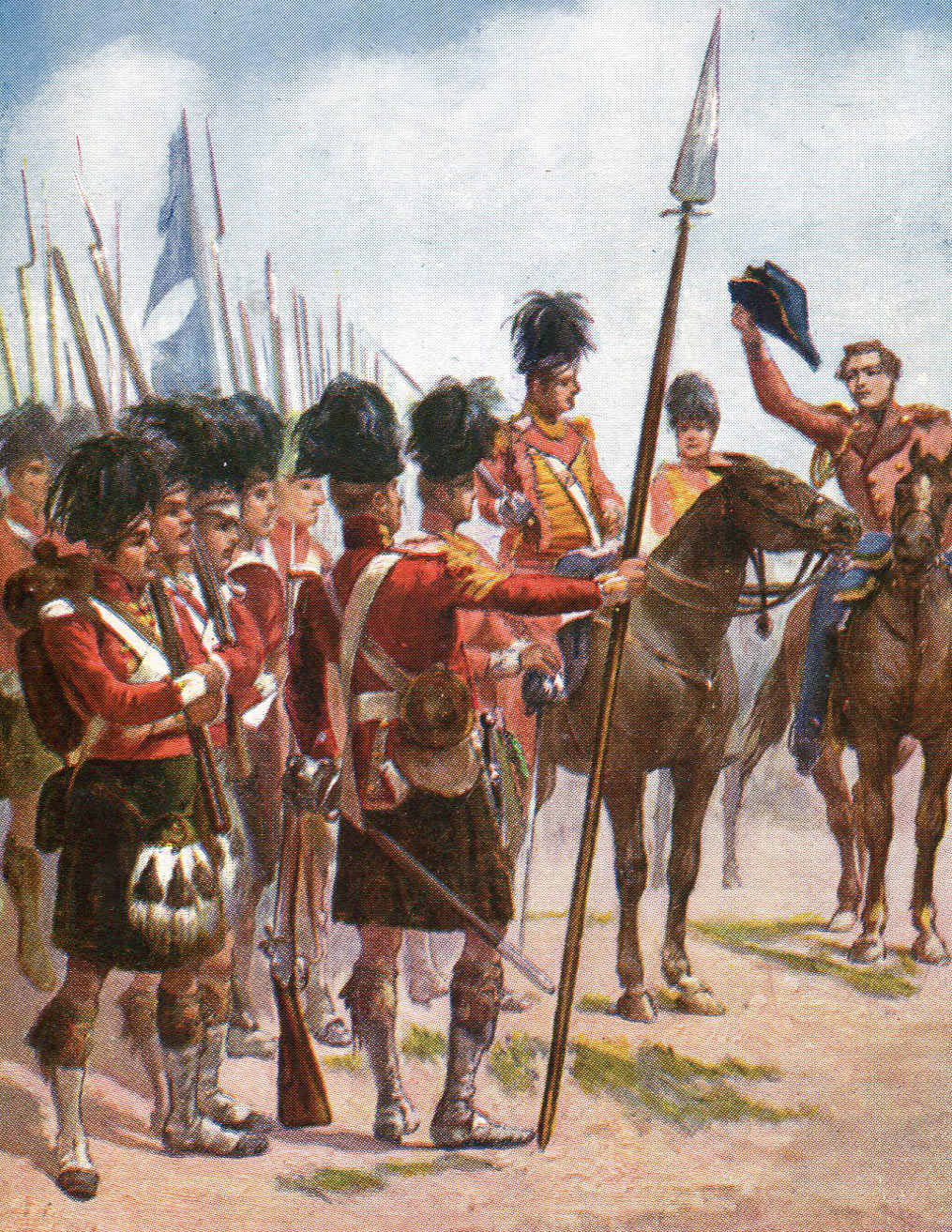 Sir John Moore encouraging the 42nd Highlanders the Black Watch at the Battle of Corunna on 16th January 1809 in the Peninsular War