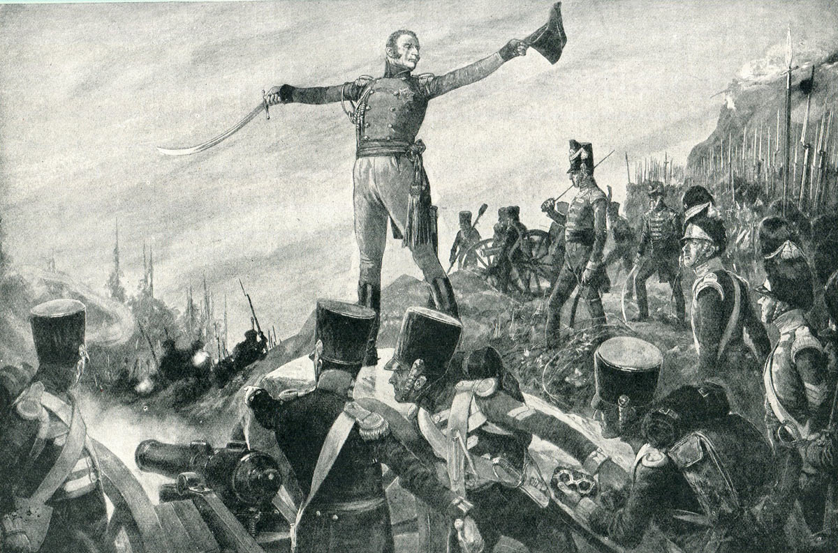 General Craufurd orders the 43rd and 52nd Regiments to attack the French at the Battle of Busaco on 27th September 1810 in the Peninsular War: picture by Richard Caton Woodville: buy this picture