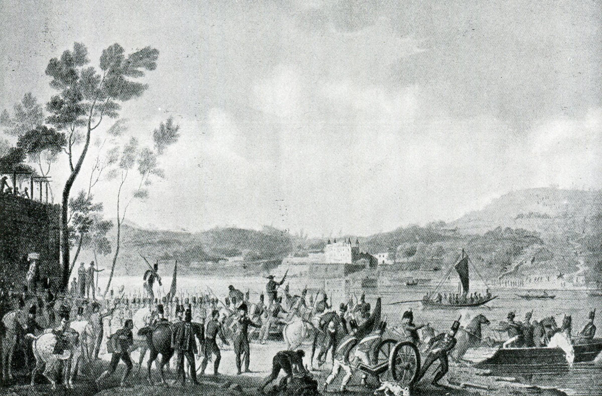 Rowland Hill's 4th Brigade crossing the river at the Battle of the Passage of the Douro on 16th May 1809 in the Peninsular War