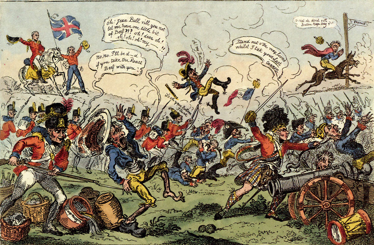 Cartoon by Cruikshank commemorating the Battle of Vitoria on 21st June 1813 during the Peninsular War