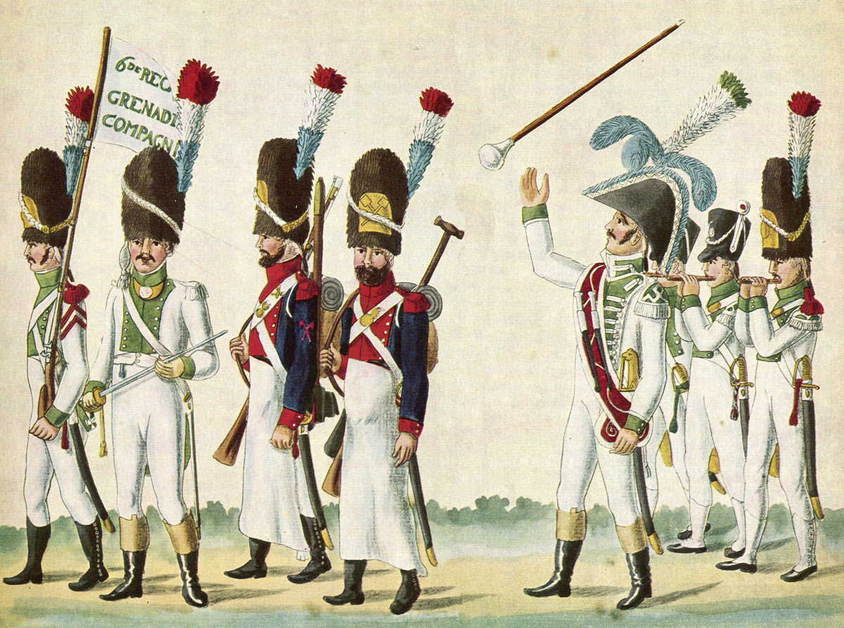 French Grenadiers, Pioneers, Drum Major and Fifers of 6th Regiment of Infantry: Battle of Busaco on 27th September 1810 in the Peninsular