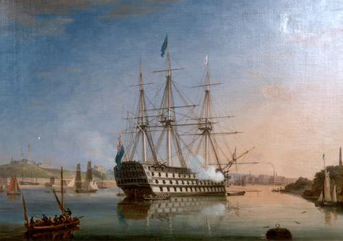 His Majesty's Ship San Josef in Plymouth harbour after her capture at the Battle of Cape St Vincent on 14th February 1797 in the Napoleonic Wars