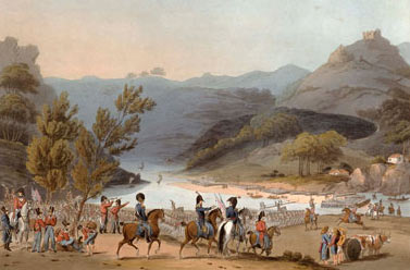 British troops marching through Portugal: Battle of Busaco on 27th September 1810 in the Peninsular War