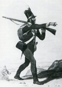 Portuguese Infantryman: Battle of Vimeiro on 21st August 1808 in the Peninsular War: picture by Denis Dighton
