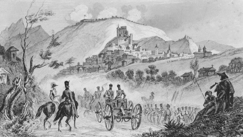 British withdrawal to the Lines of Torres Vedras: Battle of Busaco on 27th September 1810 in the Peninsular