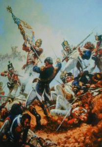 Sergeant Masterson of the 87th Foot capturing the first French eagle taken in war by the British: Battle of Barossa on 5th March 1811 in the Peninsular War