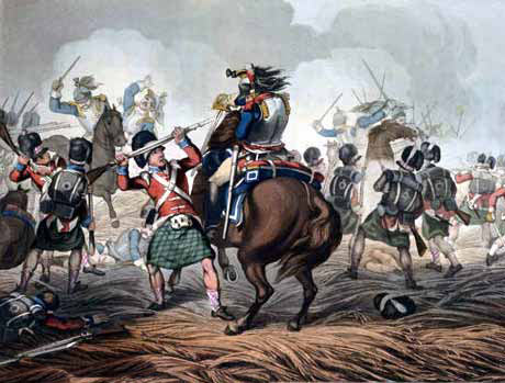 Highlanders fighting French cuirassiers at the Battle of Fuentes de Oñoro 3rd to 5th May 1811 in the Peninsular War