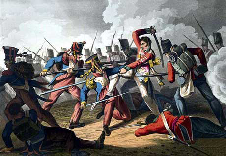 Sergeant Masterson of the 87th Regiment capturing the eagle of the French 8th of the Line at the Battle of Barossa on 5th March 1811 in the Peninsular War