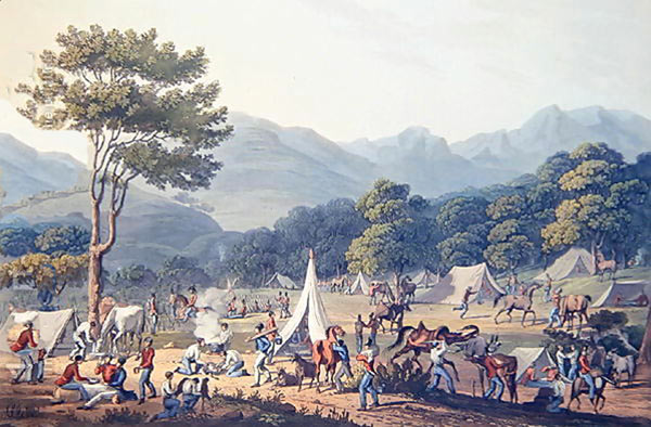 British troops bivouacking: Battle of Fuentes de Oñoro 3rd to 5th May 1811 in the Peninsular War: engraving by C. Turner