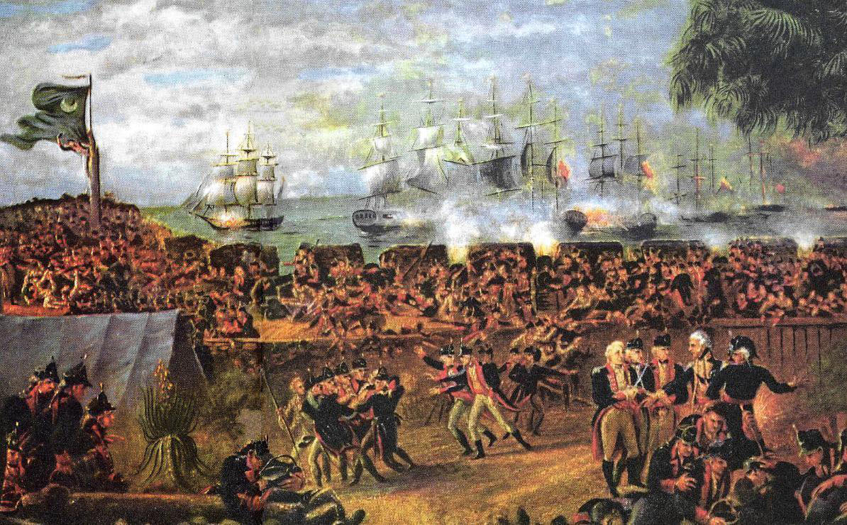 The attack on Fort Sullivan: Battle of Sullivan's Island on 28th June 1776 during the American Revolutionary War