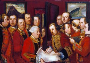 British officers planning the Sortie on 26th November 1781: the Great Siege of Gibraltar from 1779 to 1783 during the American Revolutionary War