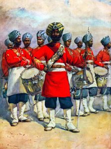 The drums of the 45th Rattray's Sikhs: Malakand Rising, 26th July to 22nd August 1897 on the North-West Frontier of India: picture by AC Lovett