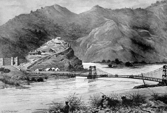 Chakdara Fort and bridge over the Swat River: Malakand Rising, 26th July to 22nd August 1897 on the North-West Frontier of India
