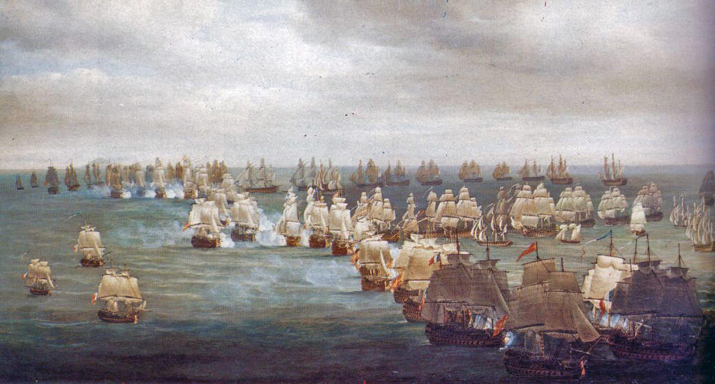 Battle of Trafalgar on 21st October 1805 during the Napoleonic Wars: picture by Nicholas Pocock