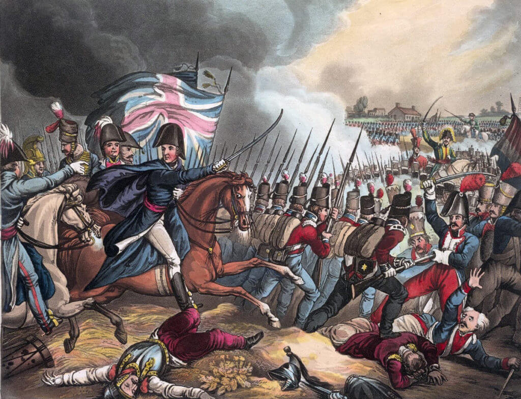 Duke of Wellington at the Battle of Waterloo on 18th June 1815: picture by William Heath