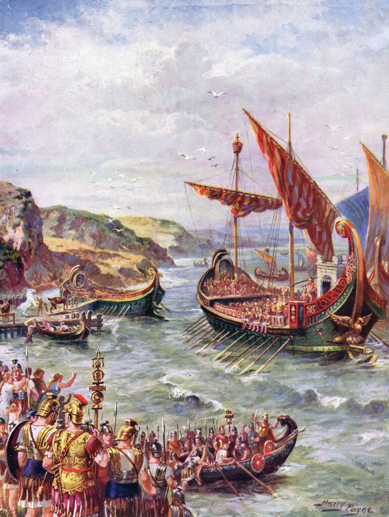 The Roman fleet landing on the coast of Britain for the Emperor Claudius’ invasion of Britain. Picture by Harry Payne