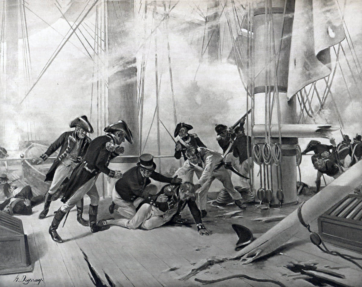 Death of Nelson at the Battle of Trafalgar on 21st October 1805 during the Napoleonic Wars: picture by Henri Dupray
