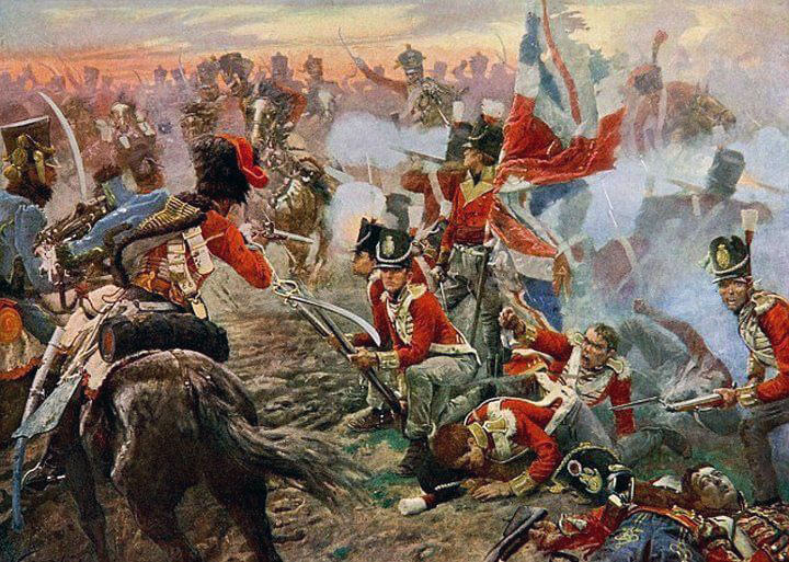 French cavalry attacking a British square at the Battle of Quatre Bras on 16th June 1815