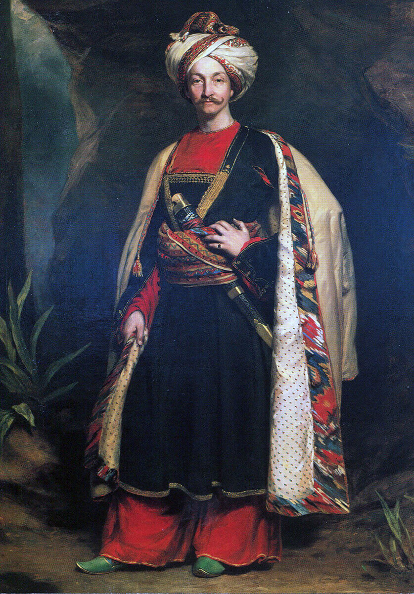Captain Colin Mackenzie of the Madras Army in the Afghan costume he adopted to escape from captivity: Battle of Kabul 1842 in the First Afghan War