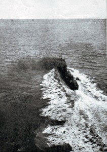 A British destroyer at sea photographed from an RNAS aircraft: Battle of Heligoland Bight on 28th August 1914 in the First World War