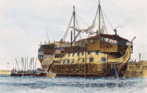 HMS Alexander as a prison hulk in the years after the Napoleonic Wars: Battle of the Nile on 1st August 1798 in the Napoleonic Wars
