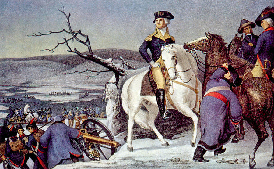 George Washington after crossing the Delaware River: Battle of Trenton on 26th December 1776 in the American Revolutionary War