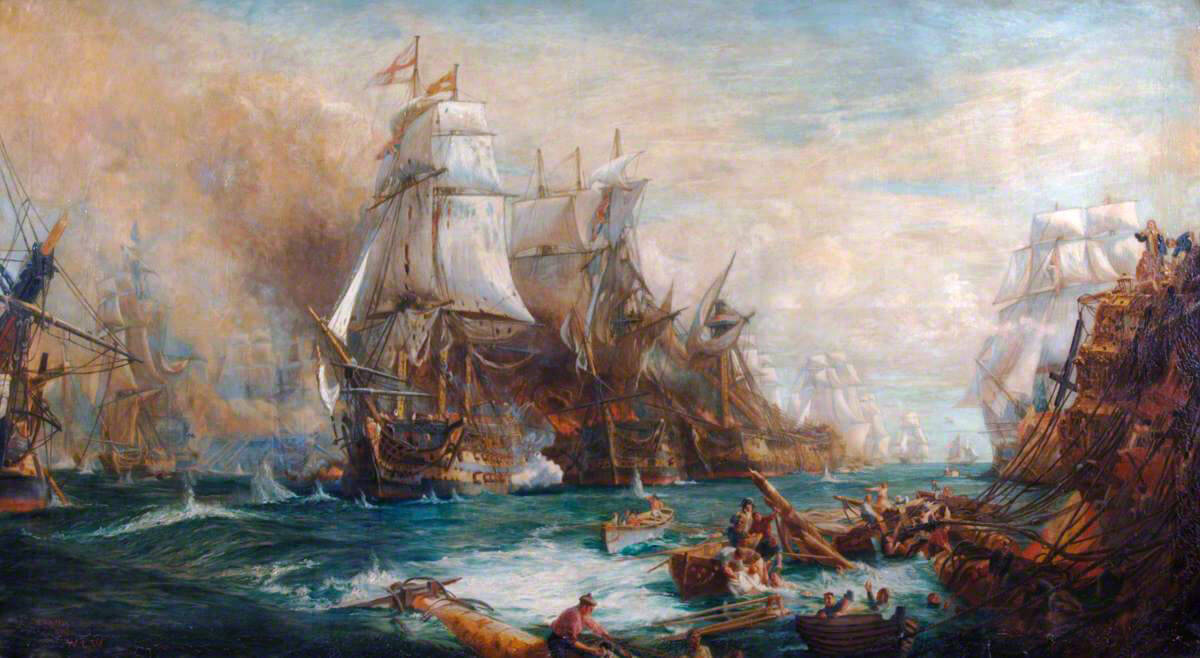 Battle of Trafalgar on 21st October 1805 during the Napoleonic Wars: picture by William Lionel Wyllie