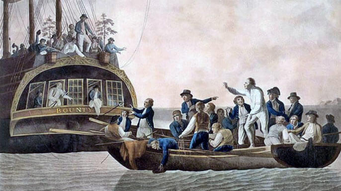 Captain Bligh being cast adrift after the Mutiny on the Bounty in 1789: Bligh commanded HMS Gratton at the Battle of Copenhagen on 2nd April 1801 in the Napoleonic Wars