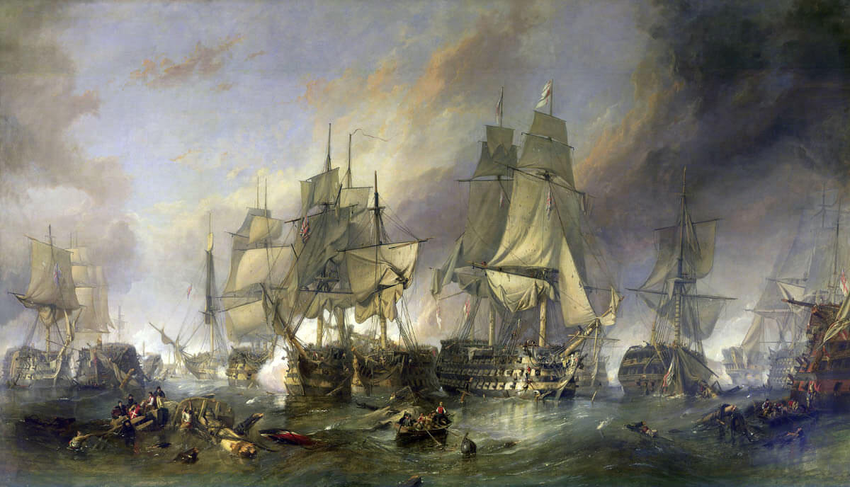 Battle of Trafalgar on 21st October 1805 during the Napoleonic Wars: picture by William Clarkson Stanfield