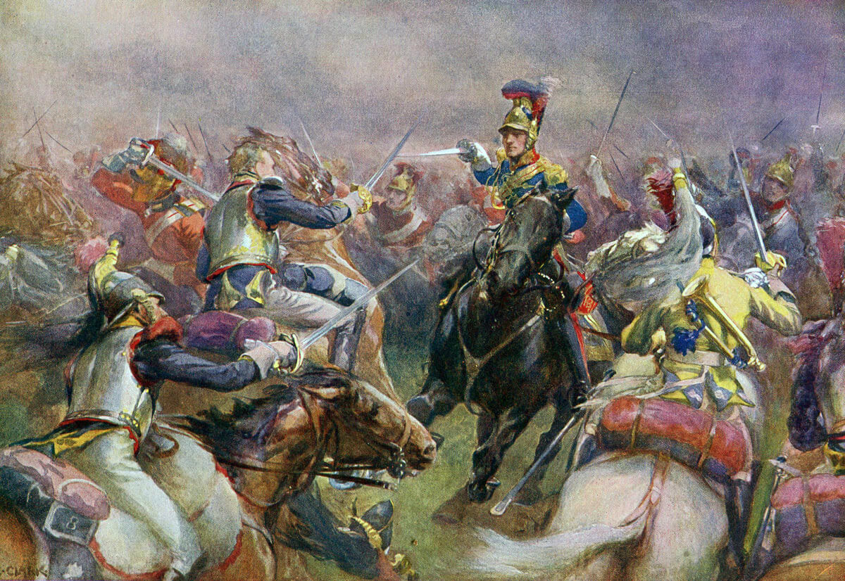 Royal Horse Guards (the Blues) in the charge at the Battle of Waterloo on 18th June 1815: picture by Christopher Clark