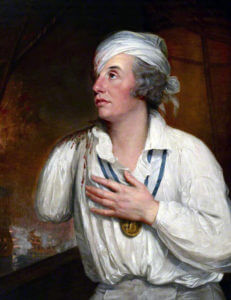 The wounded Nelson wearing his gold Davison Medal after the Battle of the Nile on 1st August 1798 in the Napoleonic Wars