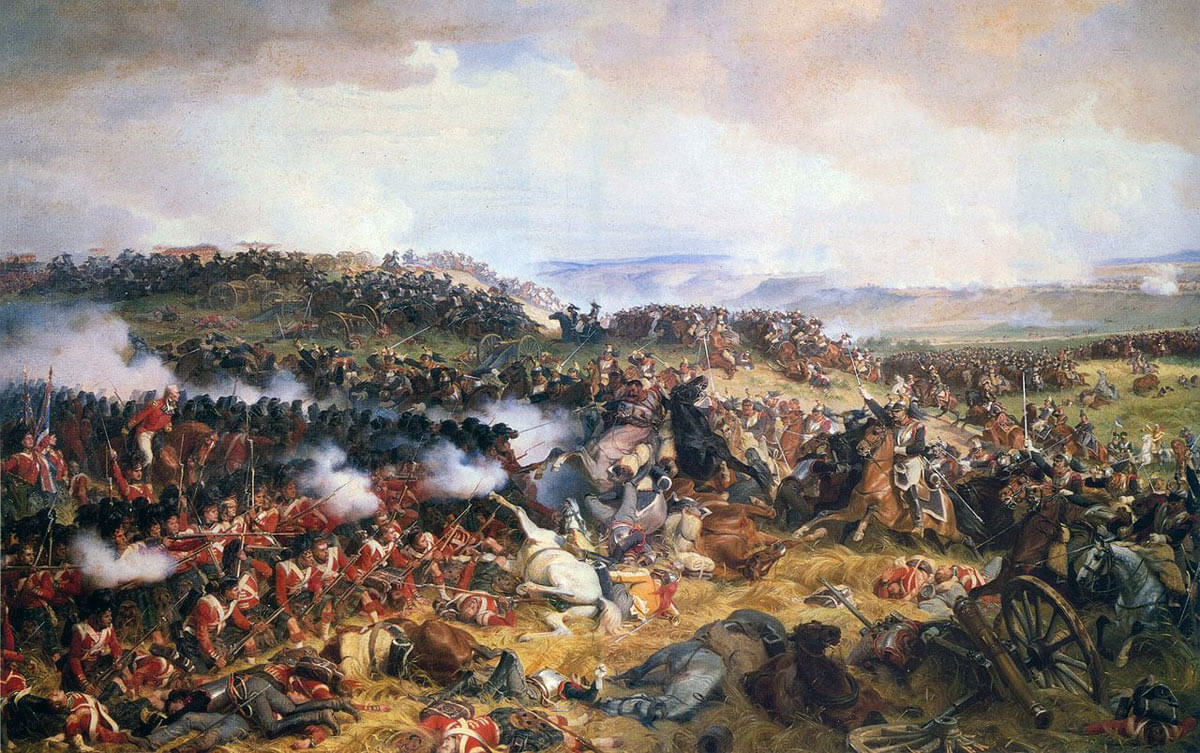 French Cuirassiers attacking a Highland Regiment in Square at the Battle of Waterloo on 18th June 1815: picture by Felix Philippoteaux