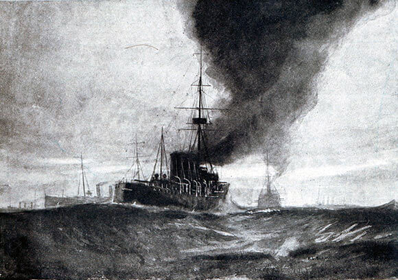 Commodore Goodenough’s Light Cruiser Squadron at the Battle of Heligoland Bight on 28th August 1914 in the First World War