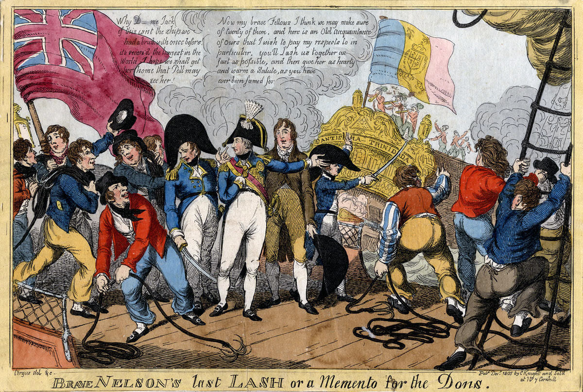 Cartoon of the battle of Battle of Trafalgar on 21st October 1805 during the Napoleonic Wars