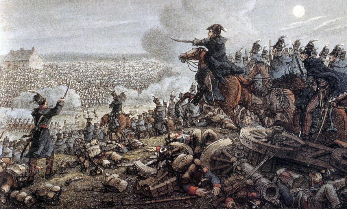 General von Ziethen's Prussian cavalry attacking the French right wing at the climax of the Battle of Waterloo on 18th June 1815