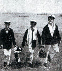 Royal Navy midshipmen picnicking on the Greek island of Lemnos: Drewery, winner of the VC at V Beach is on the left