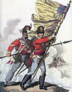 9th East Norfolk Regiment whose soldiers buried Sir John Moore at the Battle of Corunna on 16th January 1809 in the Peninsular War: picture by Charles Hamilton Smith