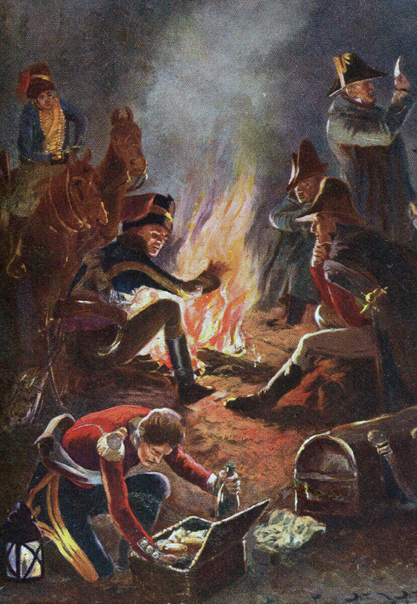 British bivouac night before the Battle of Busaco on 27th September 1810 in the Peninsular War: picture by Richard Caton Woodville